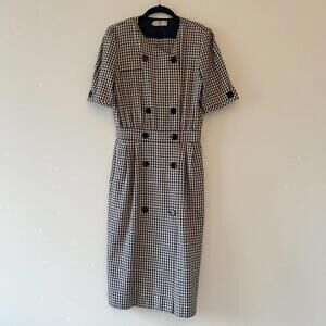 Vintage Valentino wool and silk white and black houndstooth checkered dress